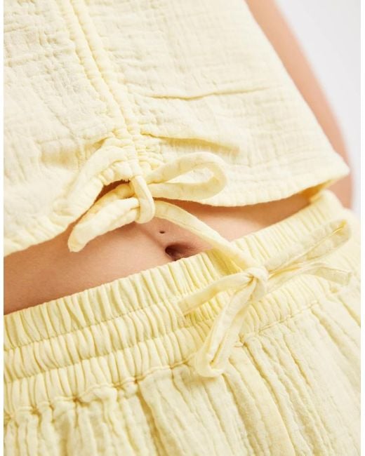 Pieces Natural Crinkled Cotton Sleeveless Tie Front Top