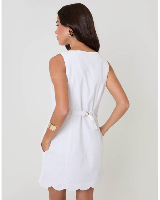 Threadbare White Linen Blend Pinafore Dress
