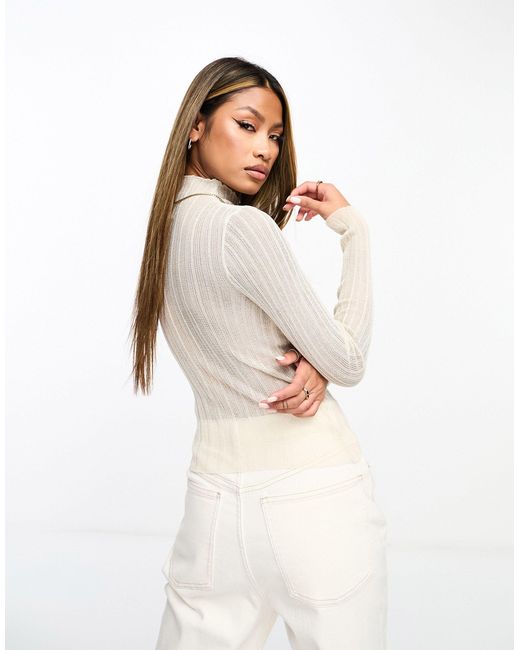 ASOS White High Neck Asymmetric Sheer And Solid Knitted Top
