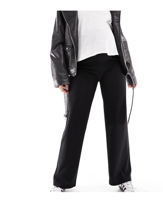 Mama.licious Black Mamalicious Maternity Over The Bump Ribbed Wide Leg Trousers