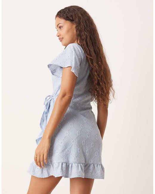 Vila Blue Jersey Broderie Wrap Mini Dress