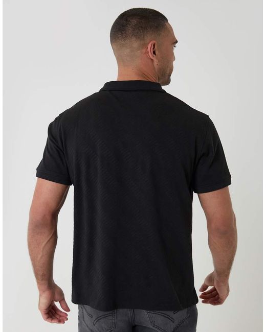 Threadbare Black Textured Cotton Polo Shirt for men