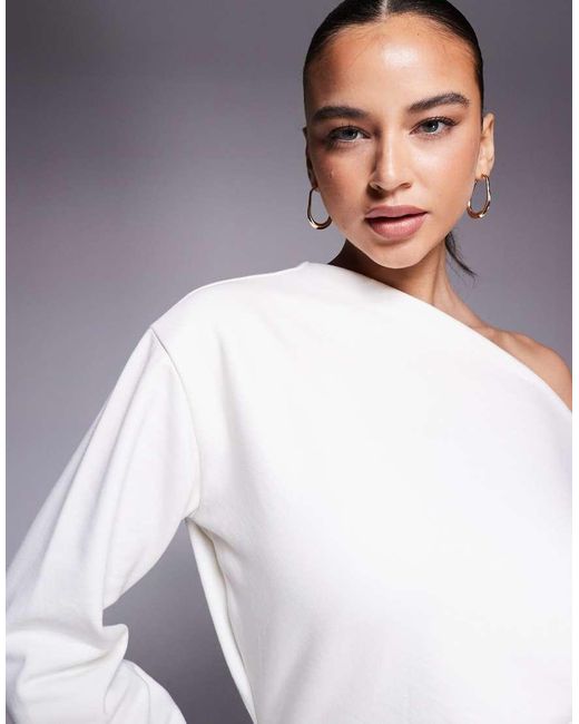 ASOS Natural Circular Design Collection Wrap Sweat Mini Dress Off Shoulder