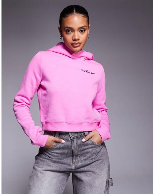 Nike Purple Script Logo Shrunken Hoodie