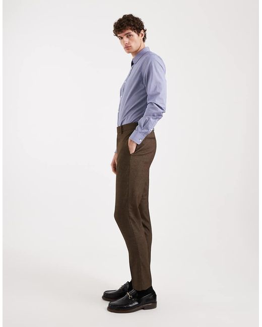 ASOS Brown Asos Deisgn Wool Look Skinny Suit Trousers for men