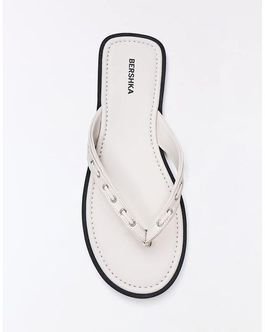 Bershka White Studded Flat Slider Sandals