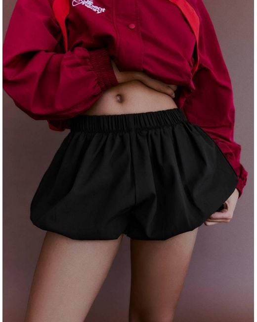Bershka Purple Check Balloon Mini Shorts