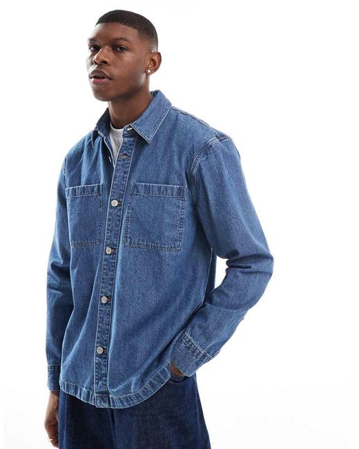 Hollister Blue Denim Over Shirt for men