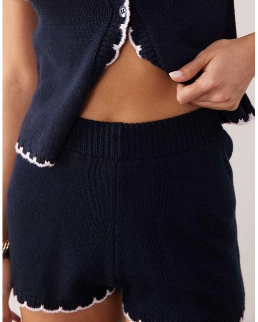 Miss Selfridge Blue Blanket Stitch Short