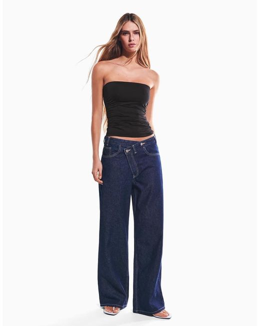Bershka Blue Ruched Bandeau Top
