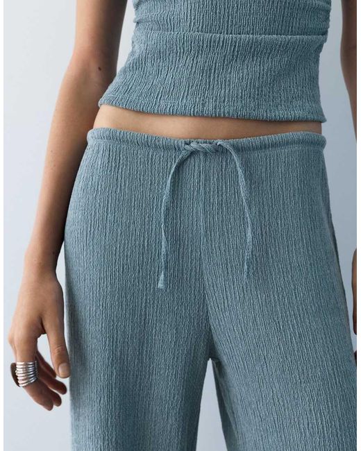 Pull&Bear Blue Wide-leg Crepe Trousers