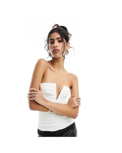 4th & Reckless White Notch Detail Ruched Bandeau Top