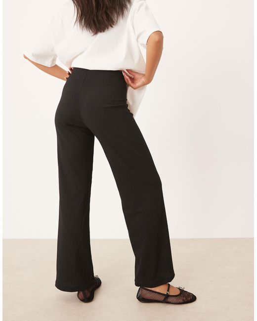 Pimkie Black High Waisted Pull On Textured Wide Leg Trousers