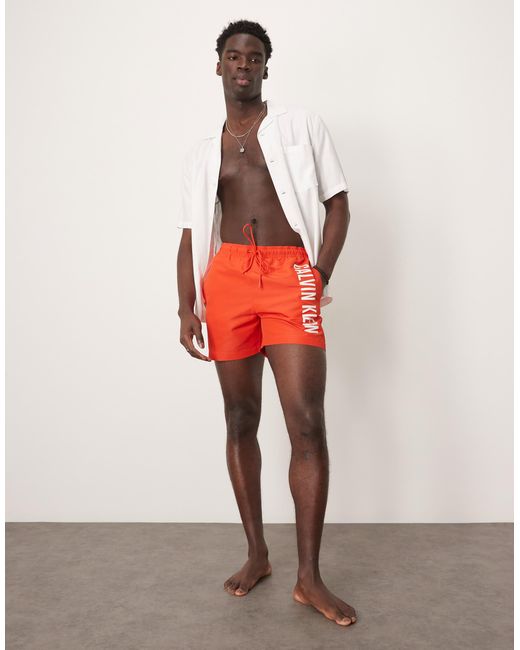 Calvin Klein Red Intense Power Logo Swim Shorts for men