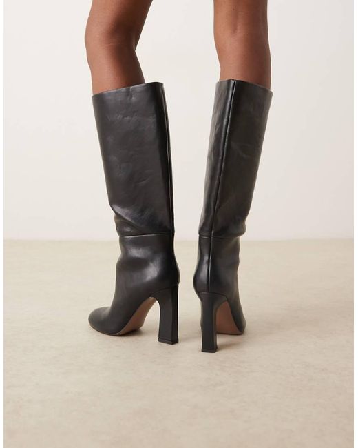 ASOS Black Carly Block Heel Pull On Knee Boots