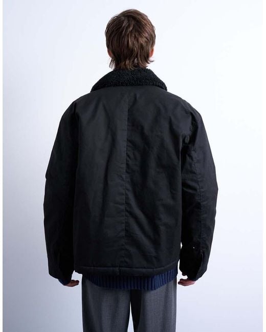 Topman Blue Padded Coach Jacket With Borg Collar for men