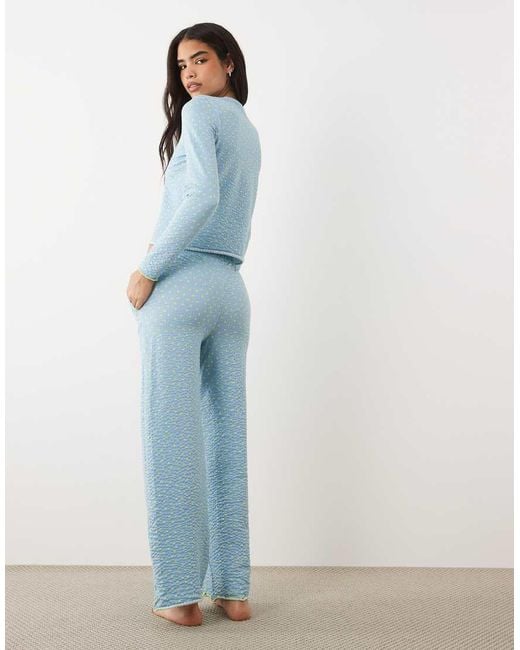 Threadbare Blue Cotton Mix Button Down Pyjama Set With Hearts Print