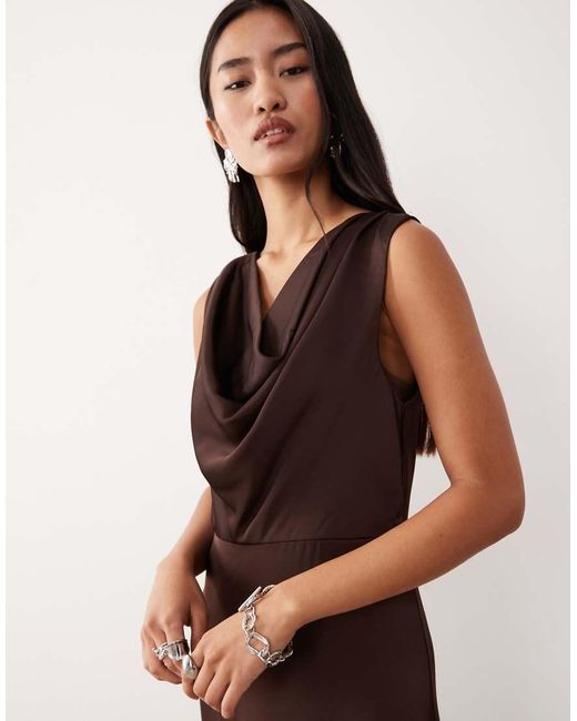 Vila Multicolor Cowl Neck Satin Midi Dress