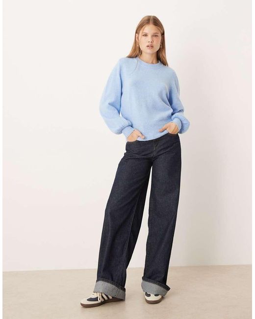 Vila Blue Balloon Sleeve Knitted Jumper