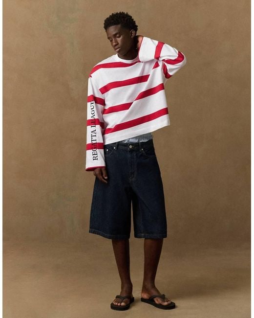 Bershka Red Long Sleeve Print T-shirt for men