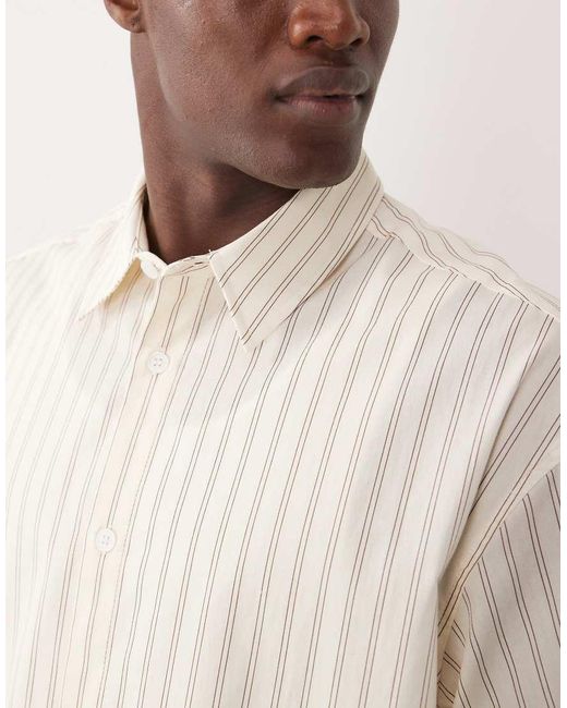 ASOS Natural Boxy Oversized Stripe Shirt for men