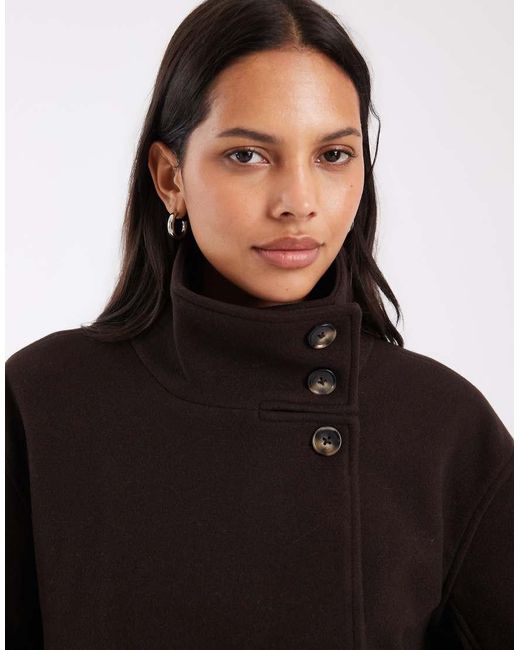 Pieces Blue Funnel Neck Short Wool-Look Coat