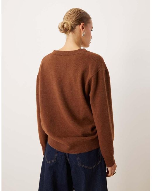 Mango Brown V Neck Long Sleeve Knitted Top