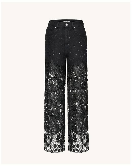 JW PEI Black Lace And Crystal Embellished Straight Leg Jeans