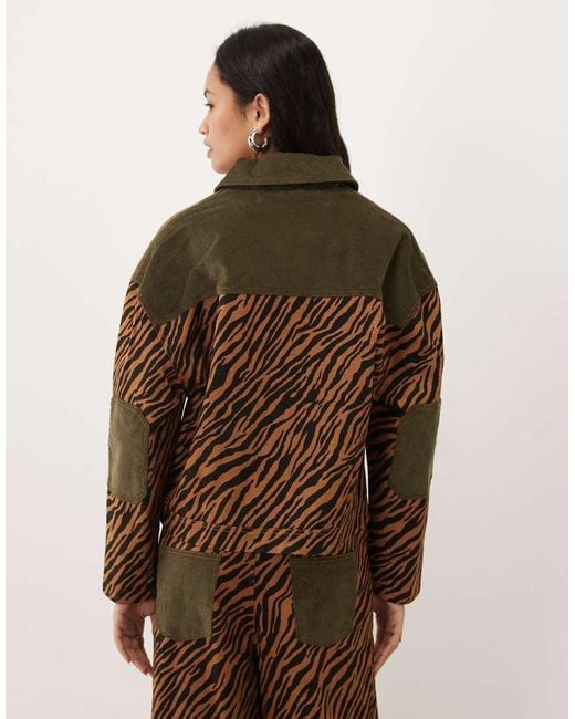 Ghospell Brown Suzu Cord Panel Detail Zip Up Jacket Co-Ord