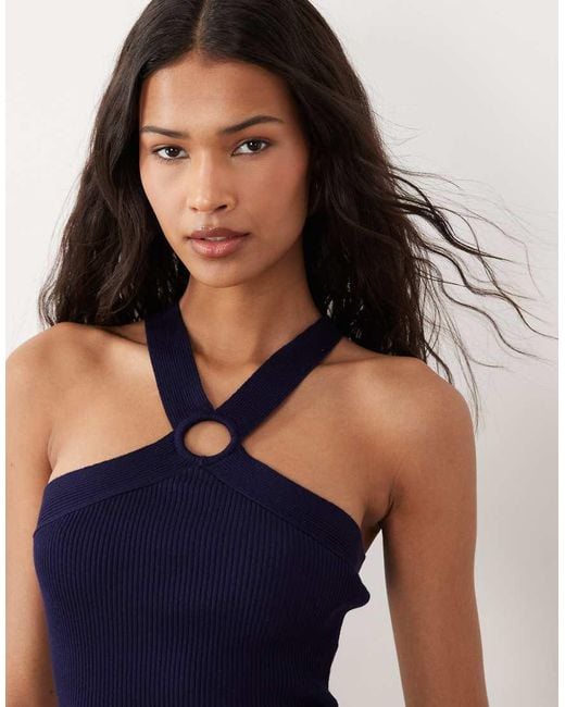 Mango Blue Teen Ring Detail Halterneck Mini Dress