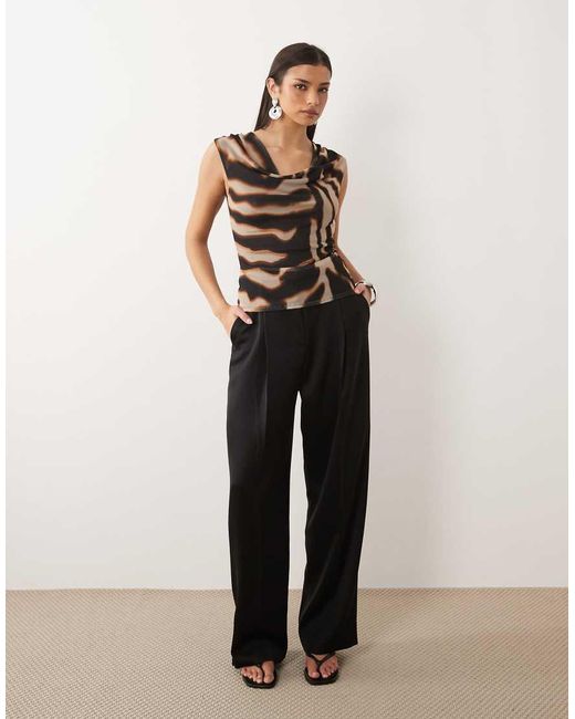 ASOS Black Printed Mesh Slinky Drape Top
