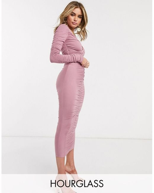 ASOS Natural Hourglass Long Sleeve Ruched Midi Dress