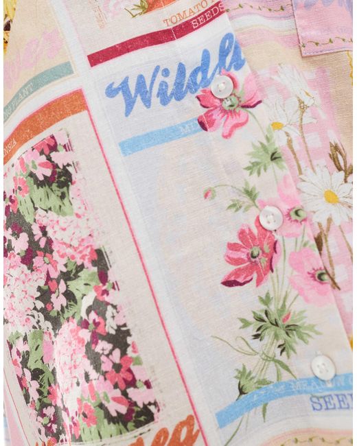Miss Selfridge White – oversize-hemd mit postkarten-print