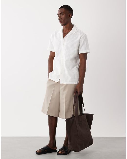 Brave Soul White Short Sleeve Textured Shirt With Revere Collar for men
