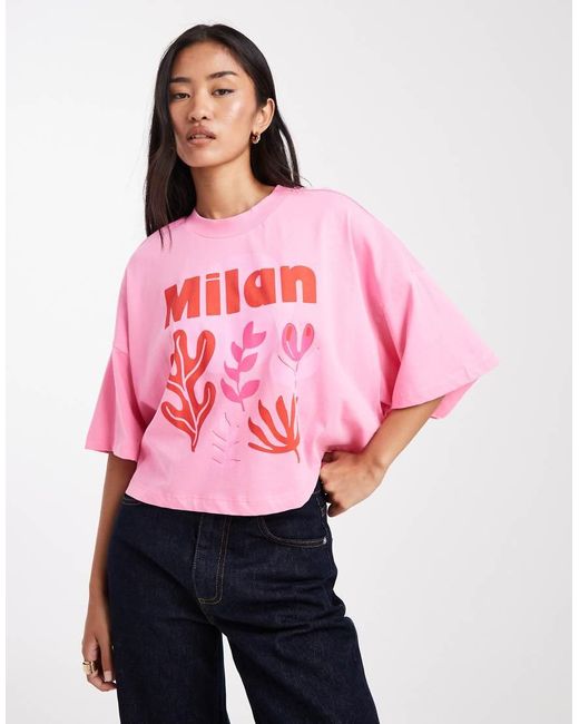 ONLY Pink Milan Graphic Cropped Fit T-shirt