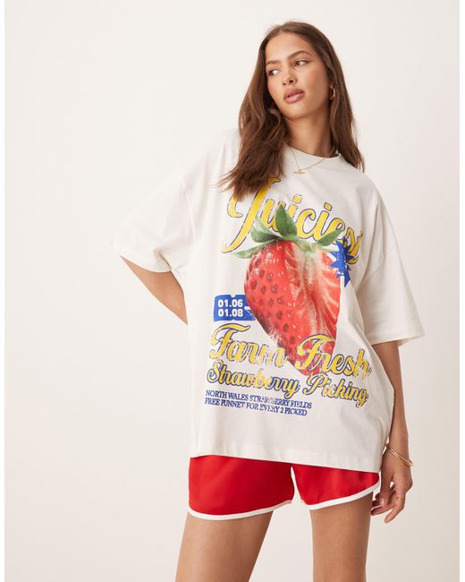 ASOS Blue Oversized T-shirt With Vintage Strawberry Graphic