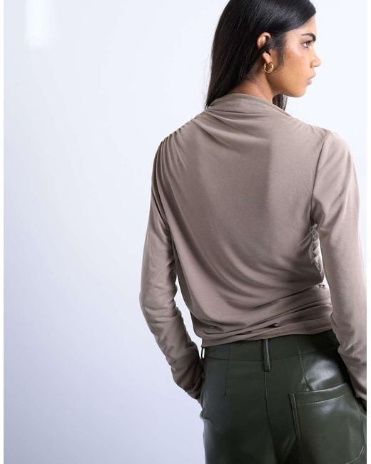 TOPSHOP Top Van Cupro Met Rimpeleffect En Lange Mouwen in het Gray