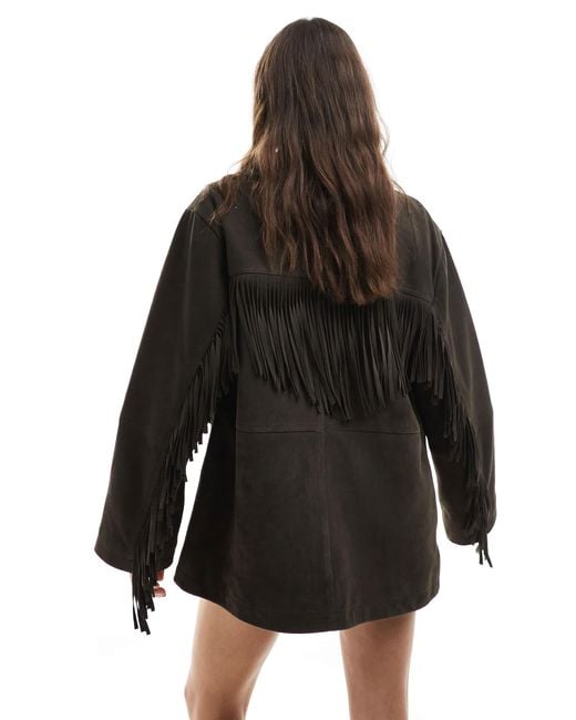 ASOS Black Premium Suede Tassel Jacket