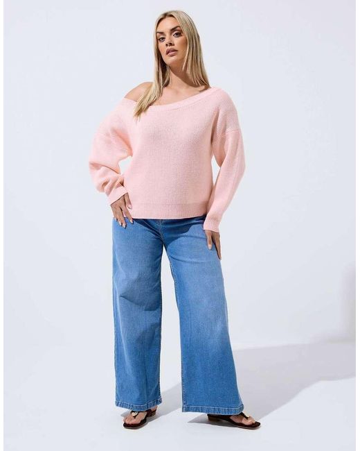 Yours Clothing Pink Knitted Off Shoulder Jumper