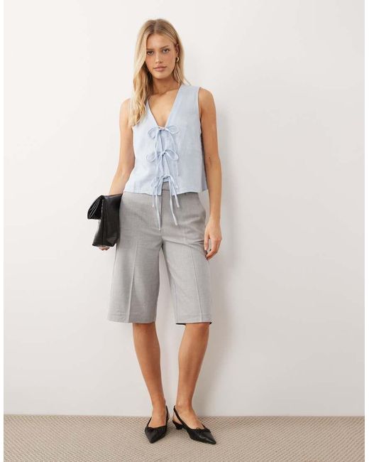 Nobody's Child White Tessa Tie Front Linen Blend Top