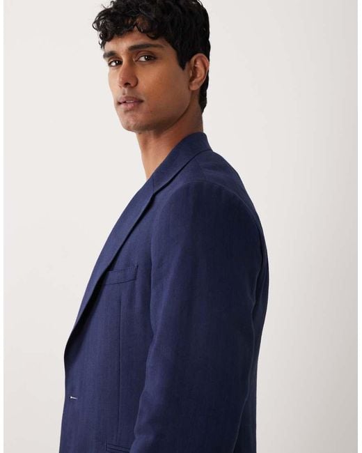 ASOS Blue Slim Premium Linen Rich Suit Jacket for men