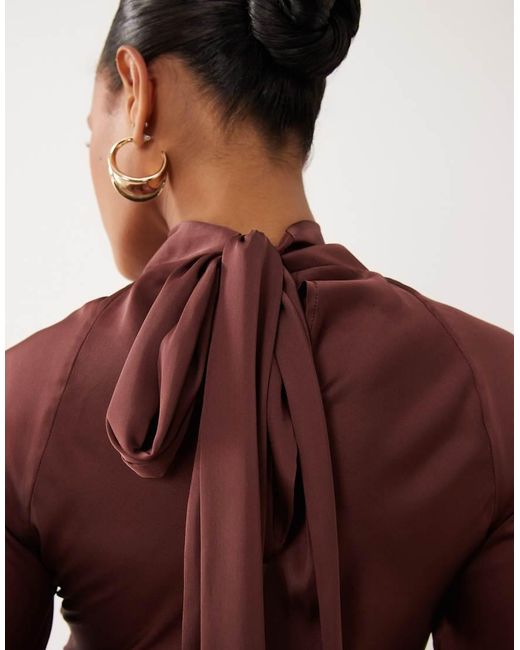 ASOS Red Satin Maxi Dress With Split Sleeve And Scarf Detail