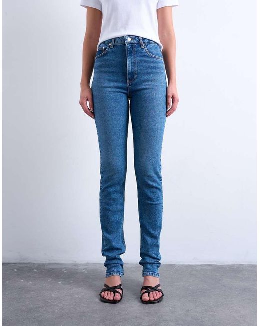 TOPSHOP Blue Dree High Rise Slim Straight Leg Jeans