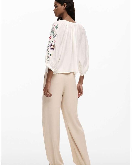 Desigual White Blouse Embroidered Sleeves