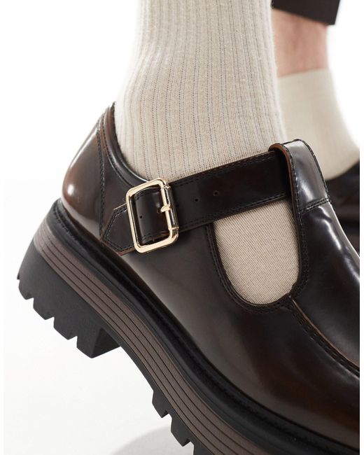 ASOS – loafer im mary-jane-stil aus kunstleder in Black für Herren