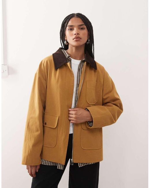 Reclaimed Vintage Brown Barn Jacket With Contrast Corduroy Collar
