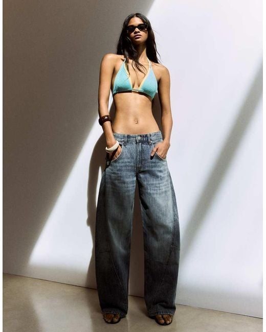Bershka White Low-Rise Barrel Jeans