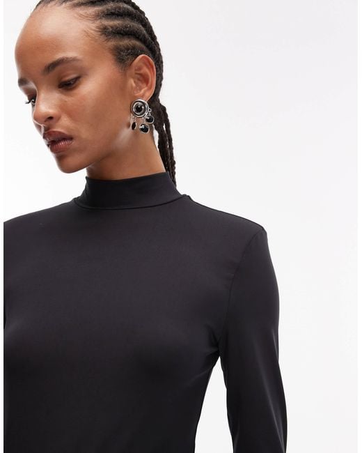 Body près du corps à manches longues avec épaulettes et col montant ASOS en coloris Blue