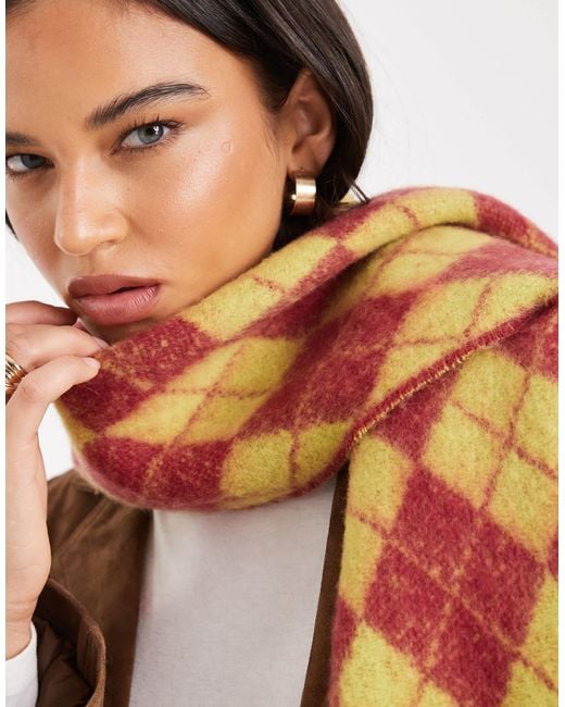 Pieces Brown Super Soft Argyle Check Scarf