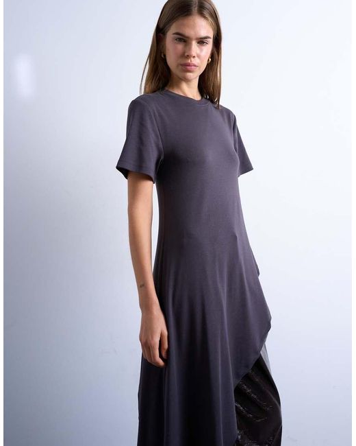 TOPSHOP Asymmetrische Tuniektop Van Gladde Stof Met Korte Mouwen in het White